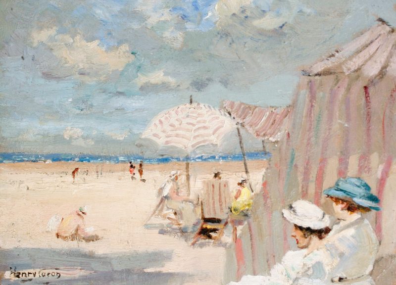Élégantes à la plage près de leur tonnelle