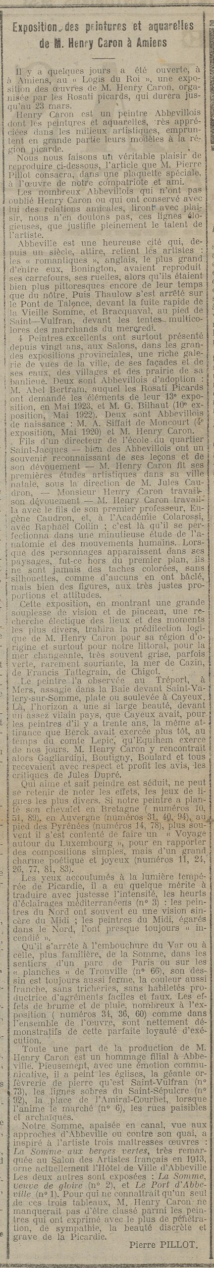 Henry Caron - Pilote de la Somme - 18 mars 1924