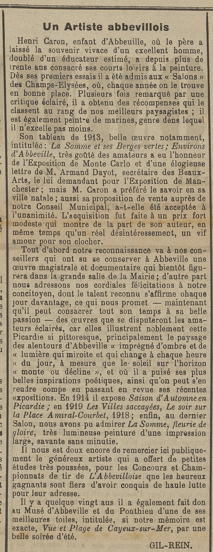 Henry Caron - Pilote de la Somme - 4 janvier 1921